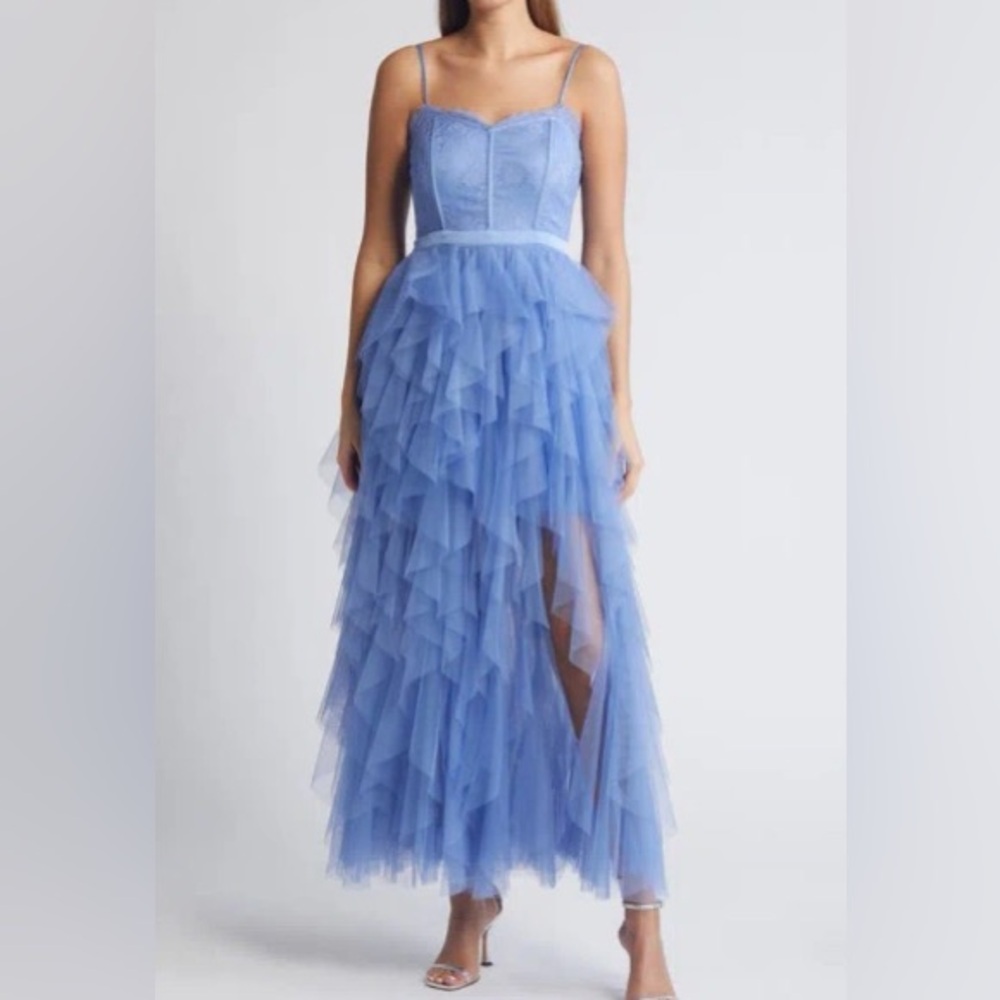Chelsea28 Corset Lace & Tulle Gown in Blue Hydrangea
